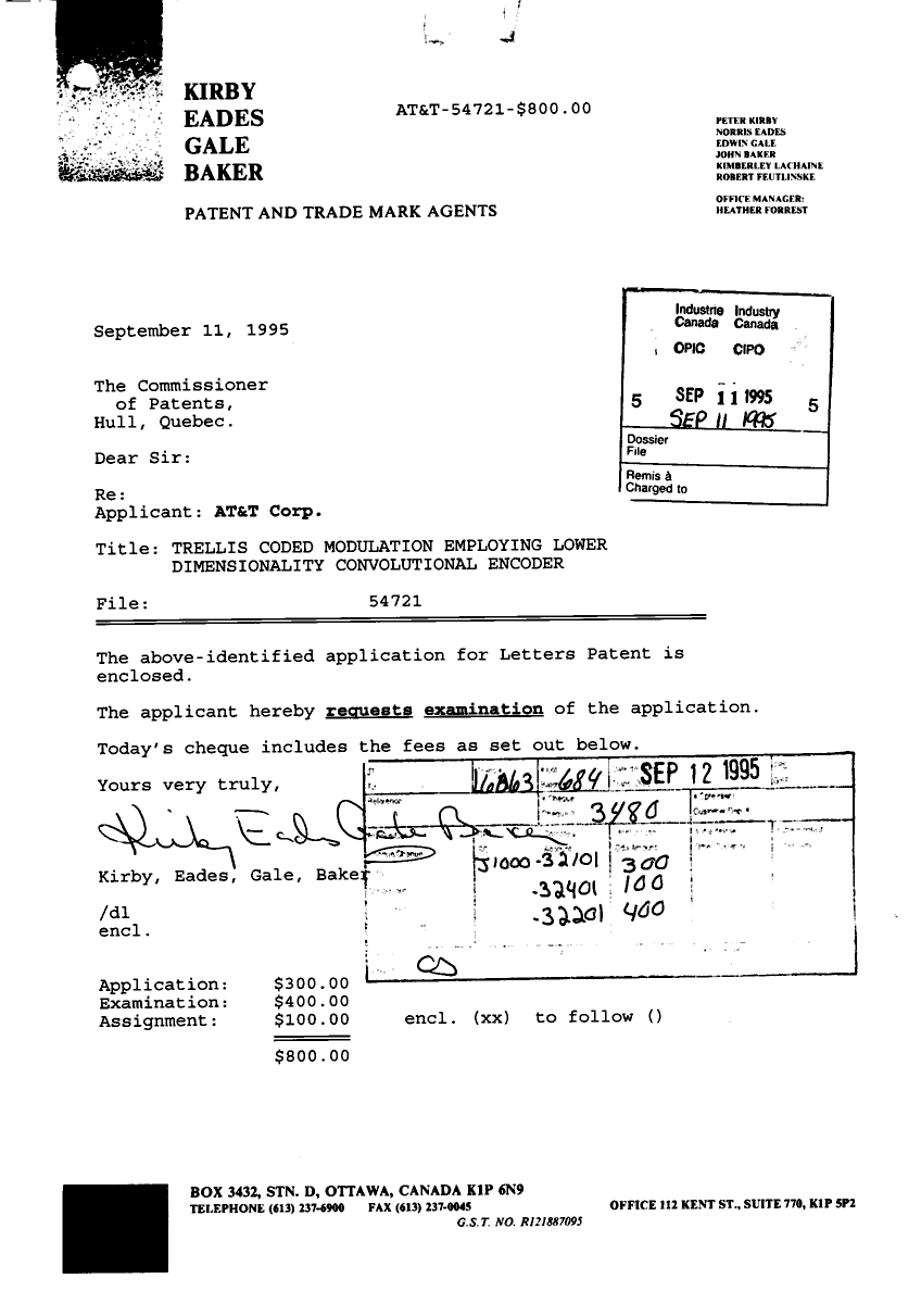 Document de brevet canadien 2157958. Cession 19950911. Image 1 de 8