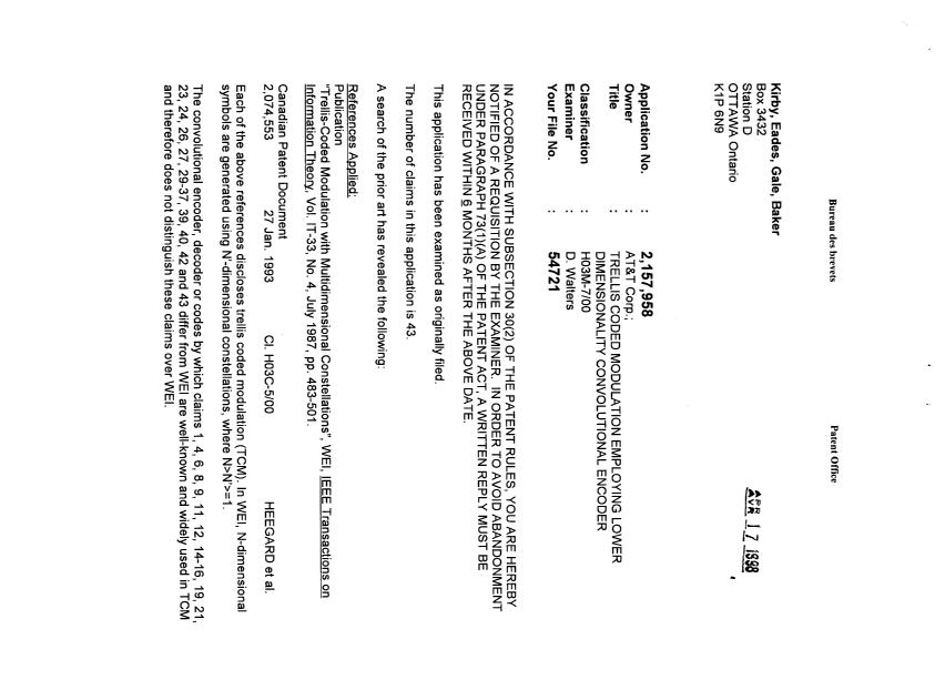 Document de brevet canadien 2157958. Poursuite-Amendment 19980417. Image 1 de 2