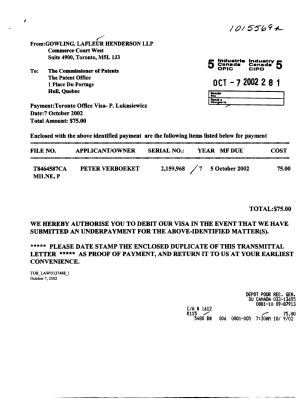 Document de brevet canadien 2159968. Taxes 20021007. Image 1 de 1