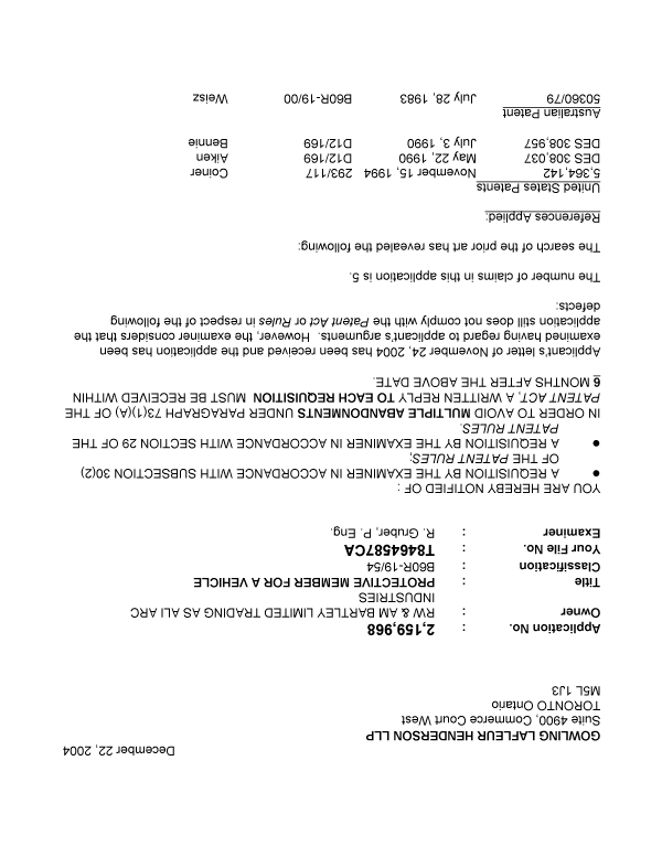 Canadian Patent Document 2159968. Prosecution-Amendment 20041222. Image 1 of 4