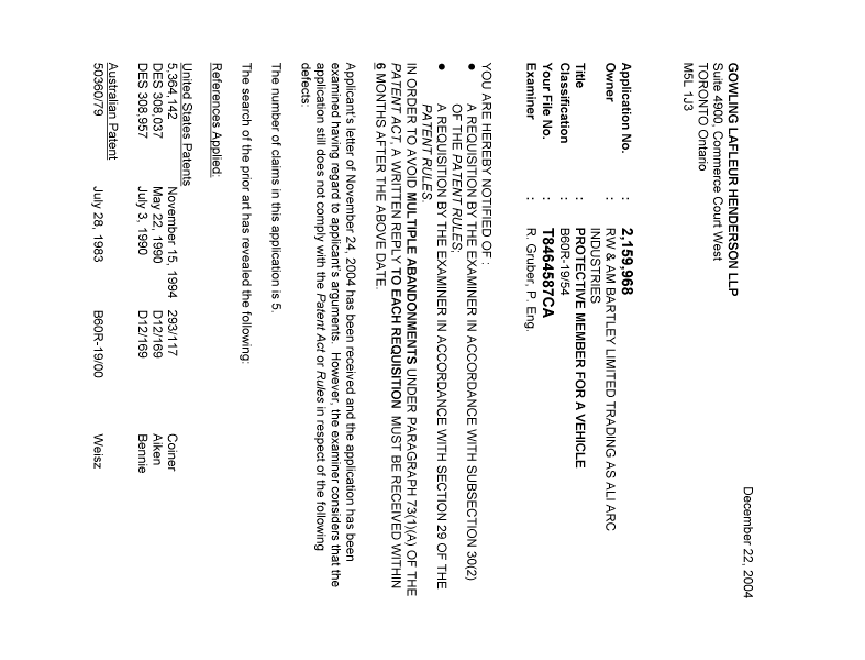 Document de brevet canadien 2159968. Poursuite-Amendment 20041222. Image 1 de 4