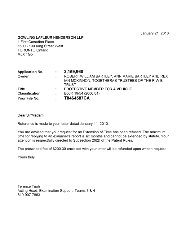 Canadian Patent Document 2159968. Correspondence 20100121. Image 1 of 1