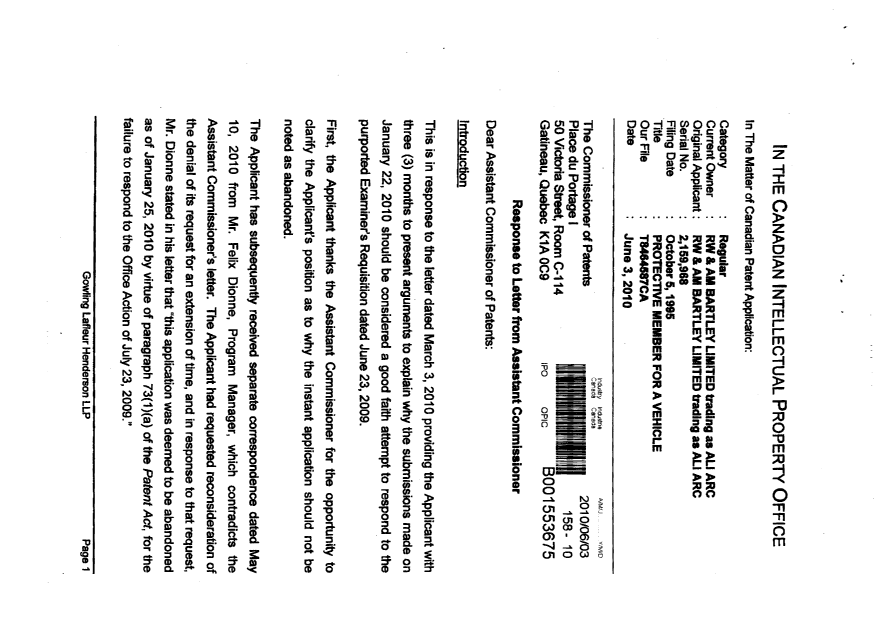 Canadian Patent Document 2159968. Correspondence 20100603. Image 1 of 6