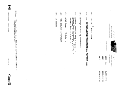 Document de brevet canadien 2159973. Page couverture 19951218. Image 1 de 1