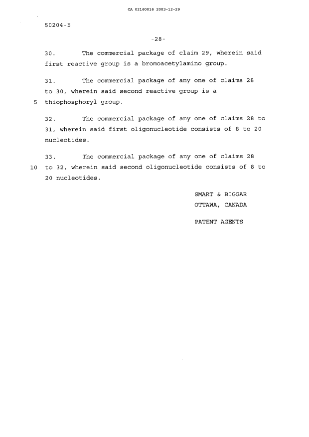 Document de brevet canadien 2160016. Poursuite-Amendment 20031229. Image 22 de 22