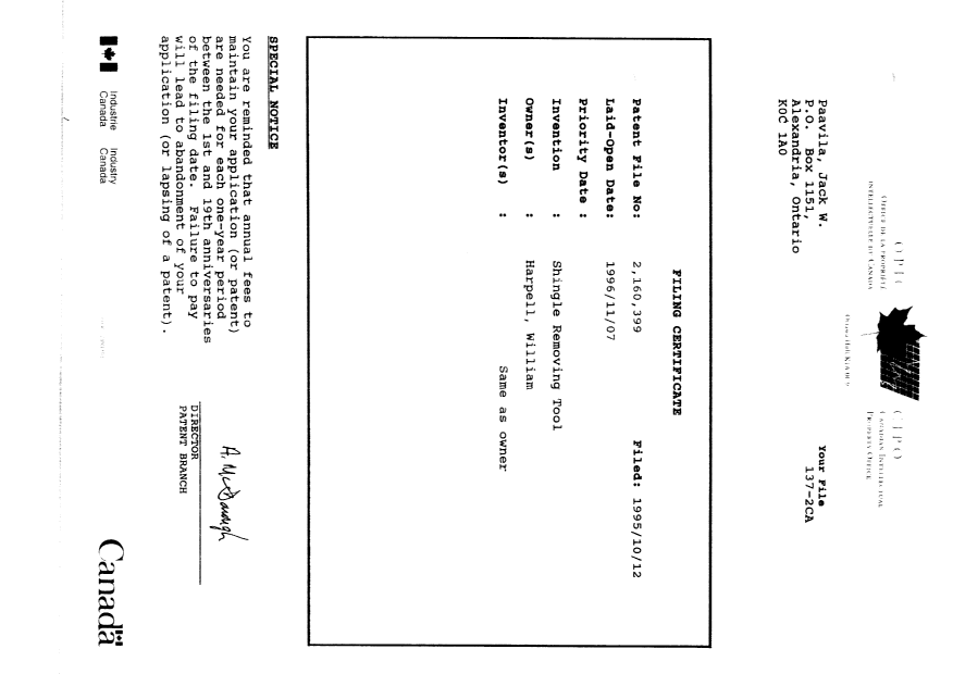 Canadian Patent Document 2160399. Assignment 19951012. Image 4 of 4