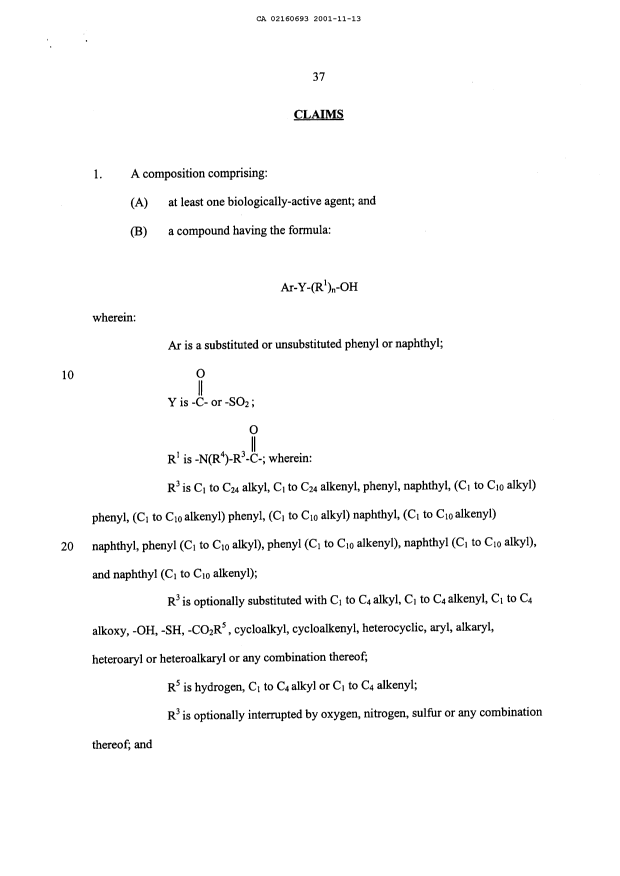 Document de brevet canadien 2160693. Revendications 20011113. Image 1 de 10