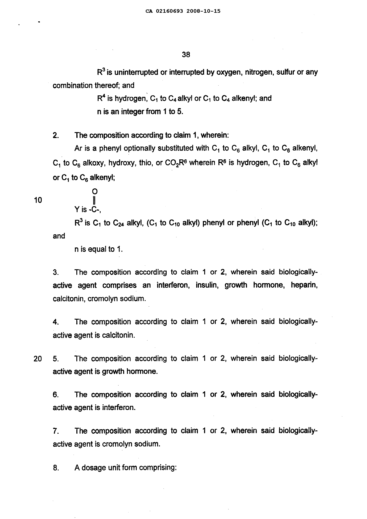 Document de brevet canadien 2160693. Revendications 20071215. Image 2 de 4