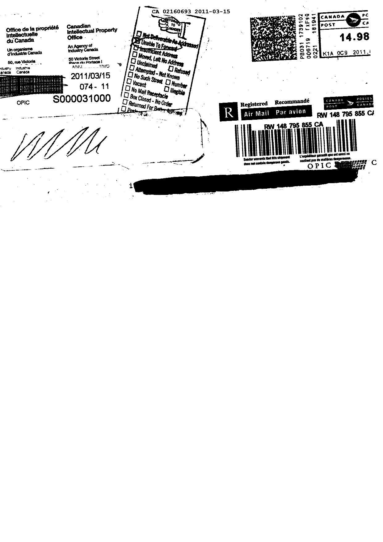 Document de brevet canadien 2160693. Correspondance 20101215. Image 2 de 2