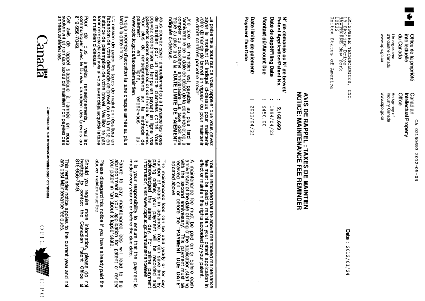 Canadian Patent Document 2160693. Correspondence 20120503. Image 1 of 2