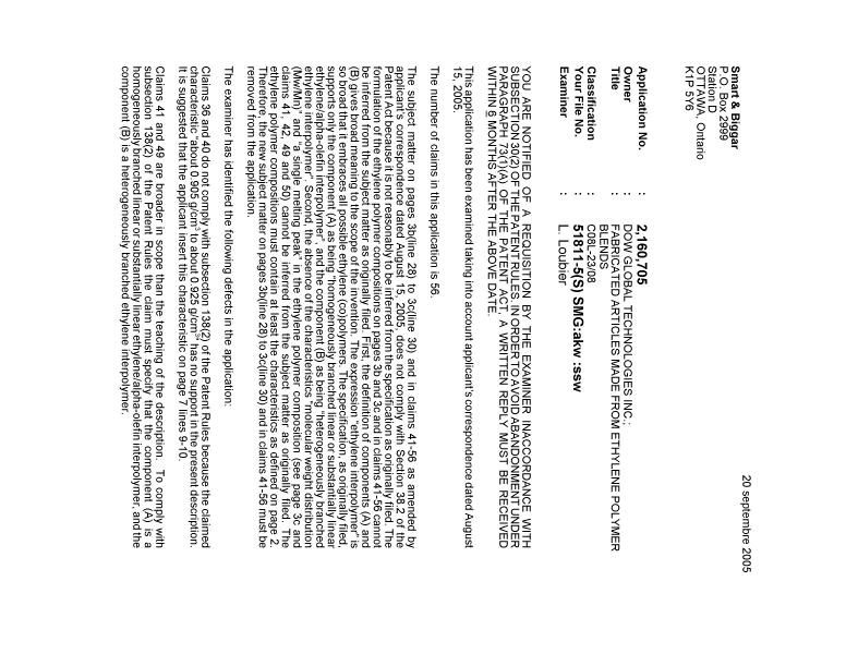 Document de brevet canadien 2160705. Poursuite-Amendment 20041220. Image 1 de 2