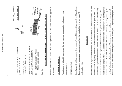 Canadian Patent Document 2160705. Prosecution-Amendment 20051209. Image 1 of 10