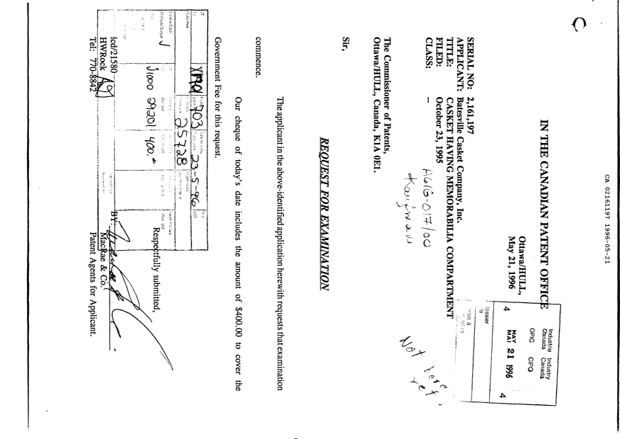 Document de brevet canadien 2161197. Poursuite-Amendment 19960521. Image 1 de 1