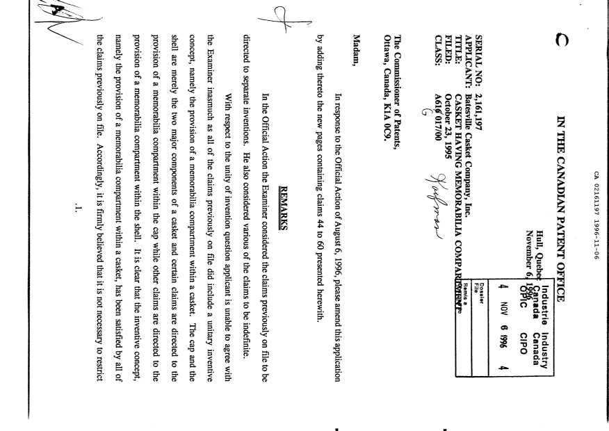 Document de brevet canadien 2161197. Poursuite-Amendment 19961106. Image 1 de 2