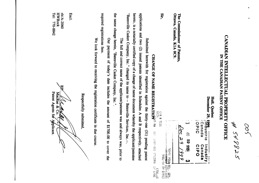 Document de brevet canadien 2161197. Cession 19991229. Image 1 de 9