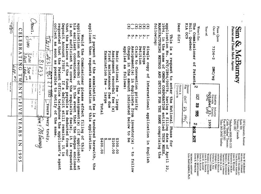Document de brevet canadien 2161223. Cession 19951023. Image 1 de 14