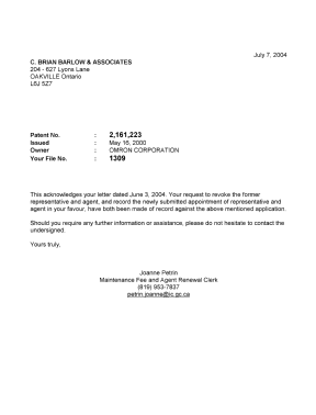 Document de brevet canadien 2161223. Correspondance 20040707. Image 1 de 1