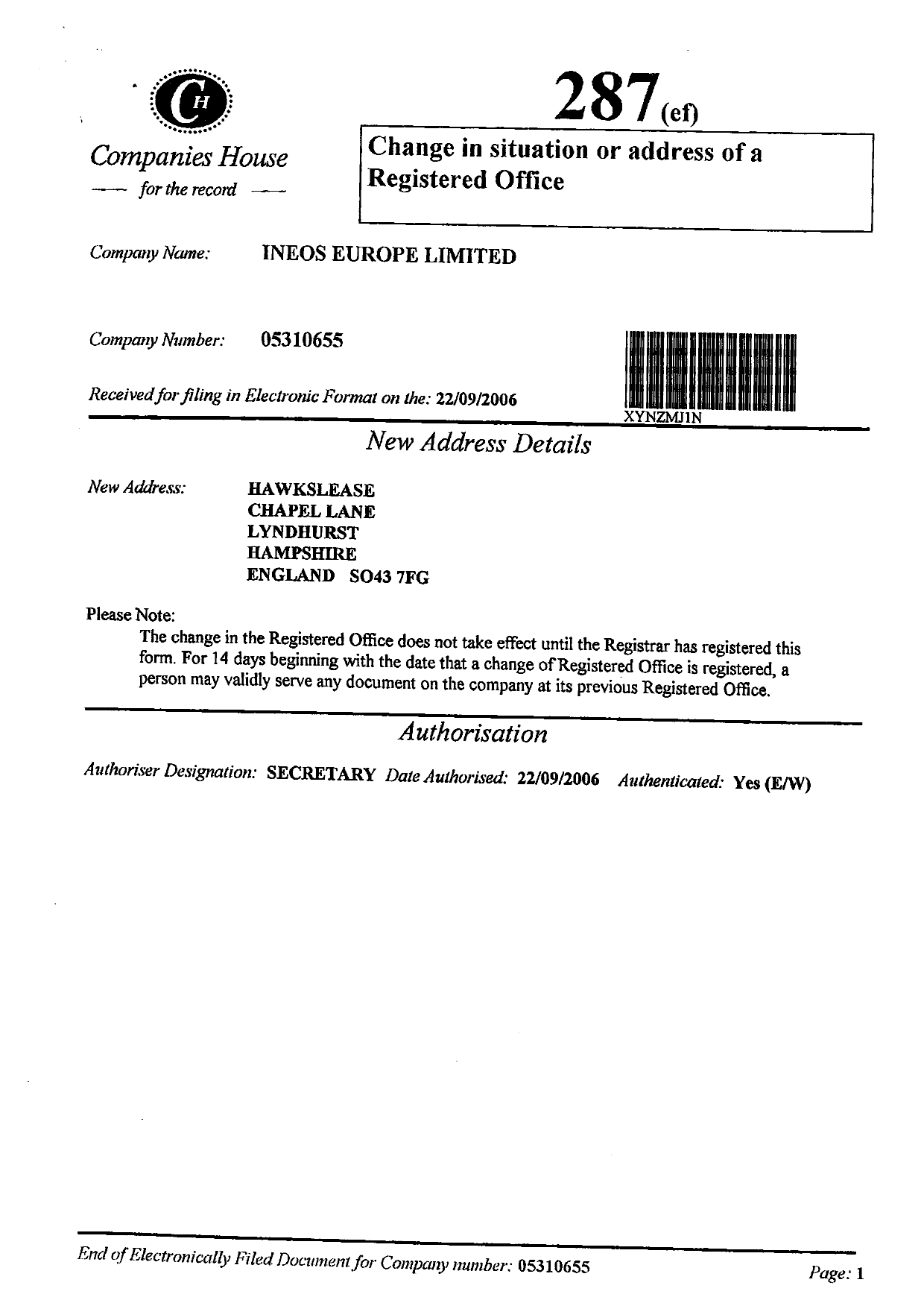 Document de brevet canadien 2161432. Cession 20061202. Image 17 de 17