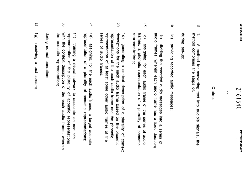 Document de brevet canadien 2161540. Revendications 19951109. Image 1 de 8