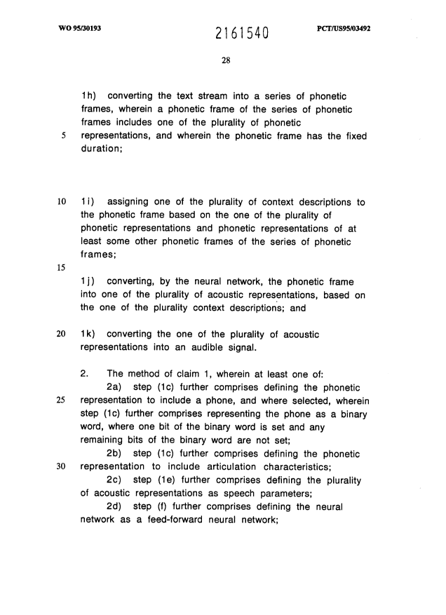 Document de brevet canadien 2161540. Revendications 19951109. Image 2 de 8