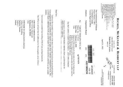 Canadian Patent Document 2162117. Assignment 20120423. Image 1 of 20