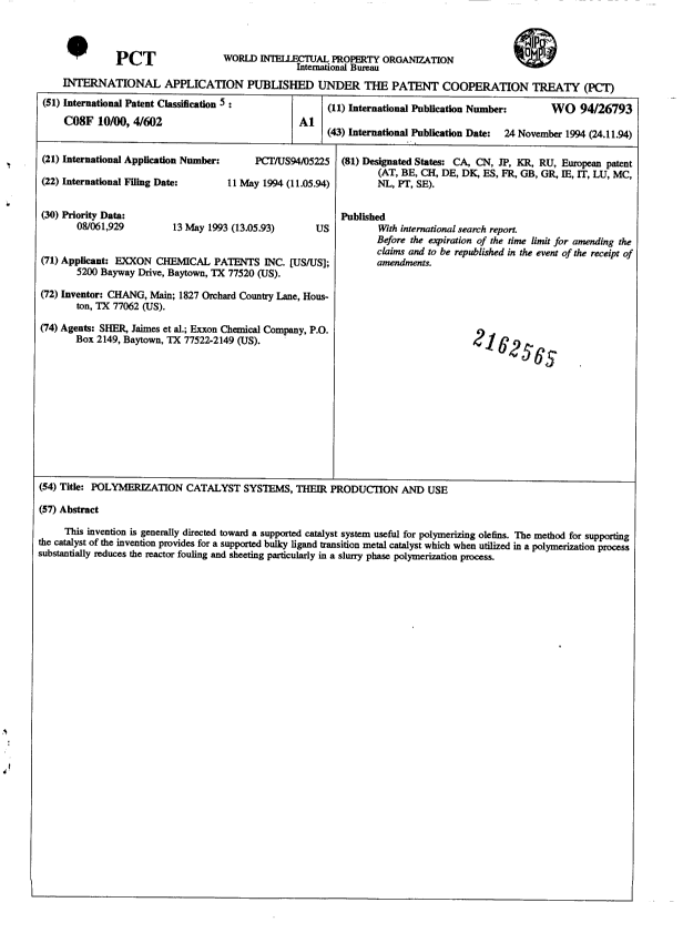 Document de brevet canadien 2162565. Abrégé 19941124. Image 1 de 1