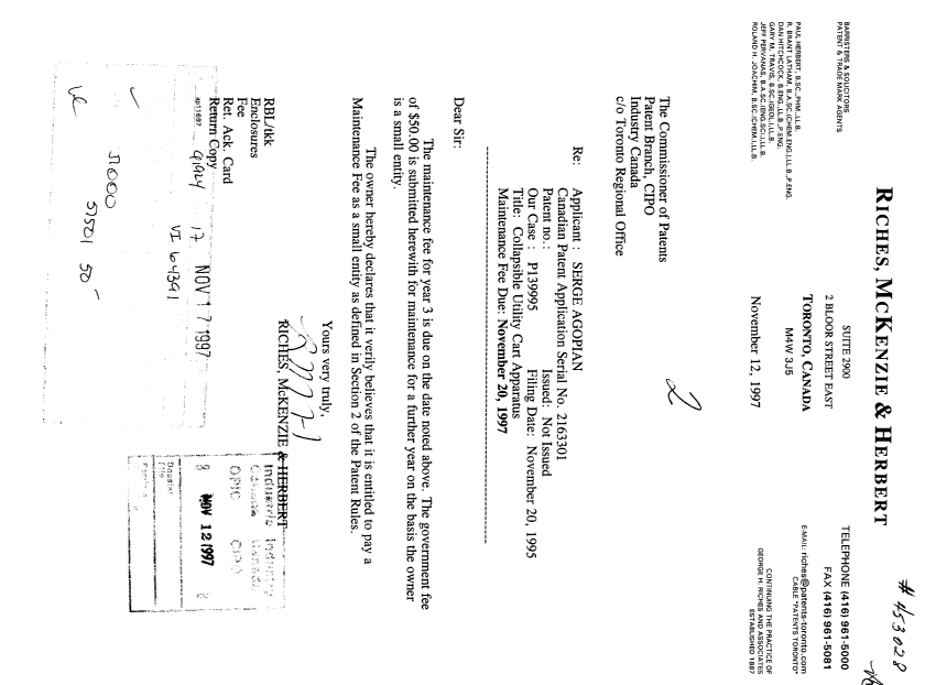 Document de brevet canadien 2163301. Taxes 19971112. Image 1 de 1