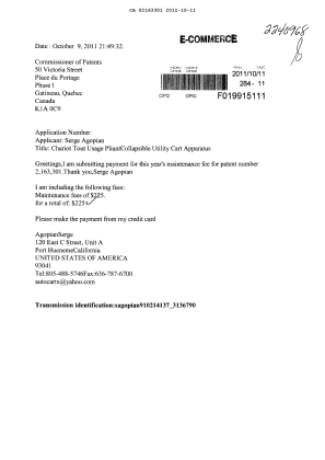 Document de brevet canadien 2163301. Taxes 20111011. Image 1 de 1