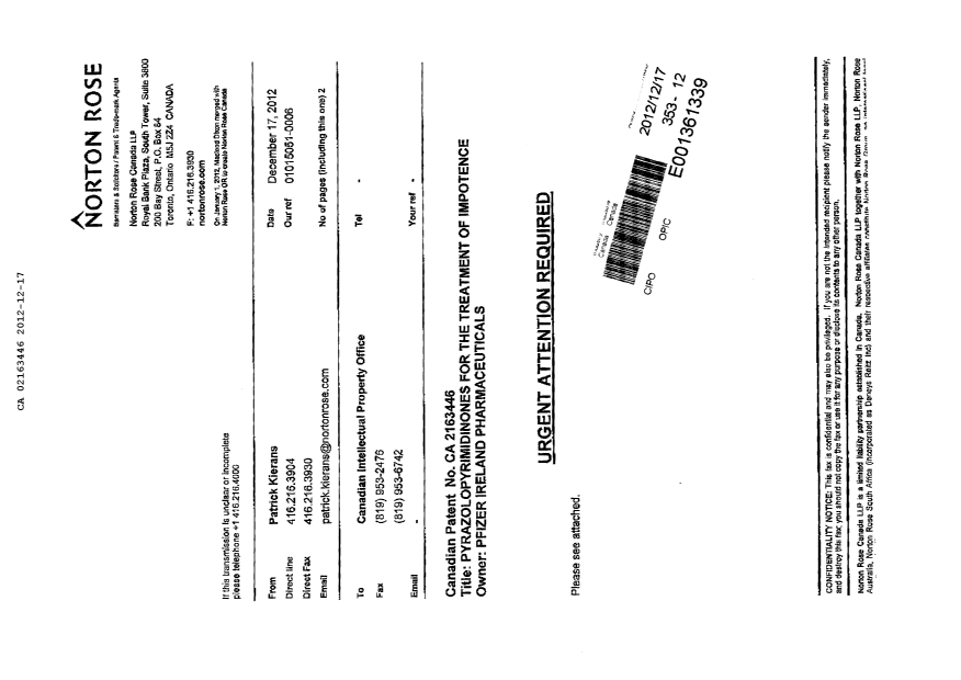 Document de brevet canadien 2163446. Poursuite-Amendment 20111217. Image 2 de 2