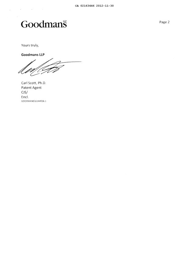 Document de brevet canadien 2163446. Poursuite-Amendment 20121130. Image 2 de 21