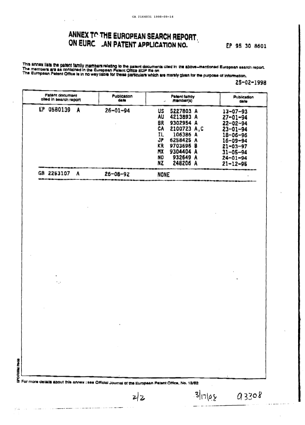 Document de brevet canadien 2164031. Correspondance de la poursuite 19980914. Image 3 de 3