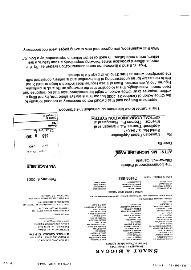 Canadian Patent Document 2164071. Prosecution-Amendment 20010206. Image 1 of 2