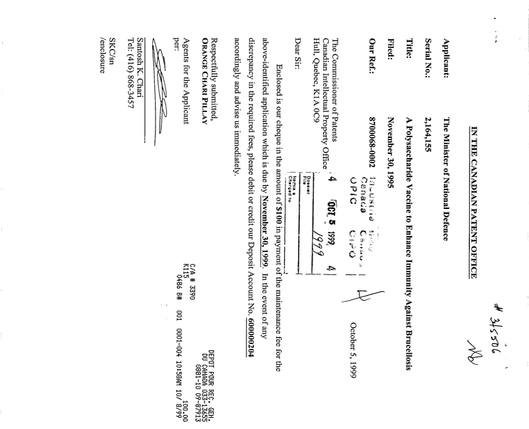 Document de brevet canadien 2164155. Taxes 19991005. Image 1 de 1
