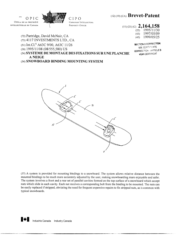 Document de brevet canadien 2164158. Page couverture 20000113. Image 1 de 2