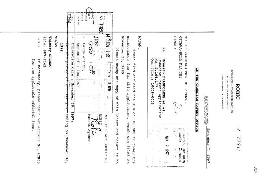 Document de brevet canadien 2164177. Taxes 19971107. Image 1 de 1