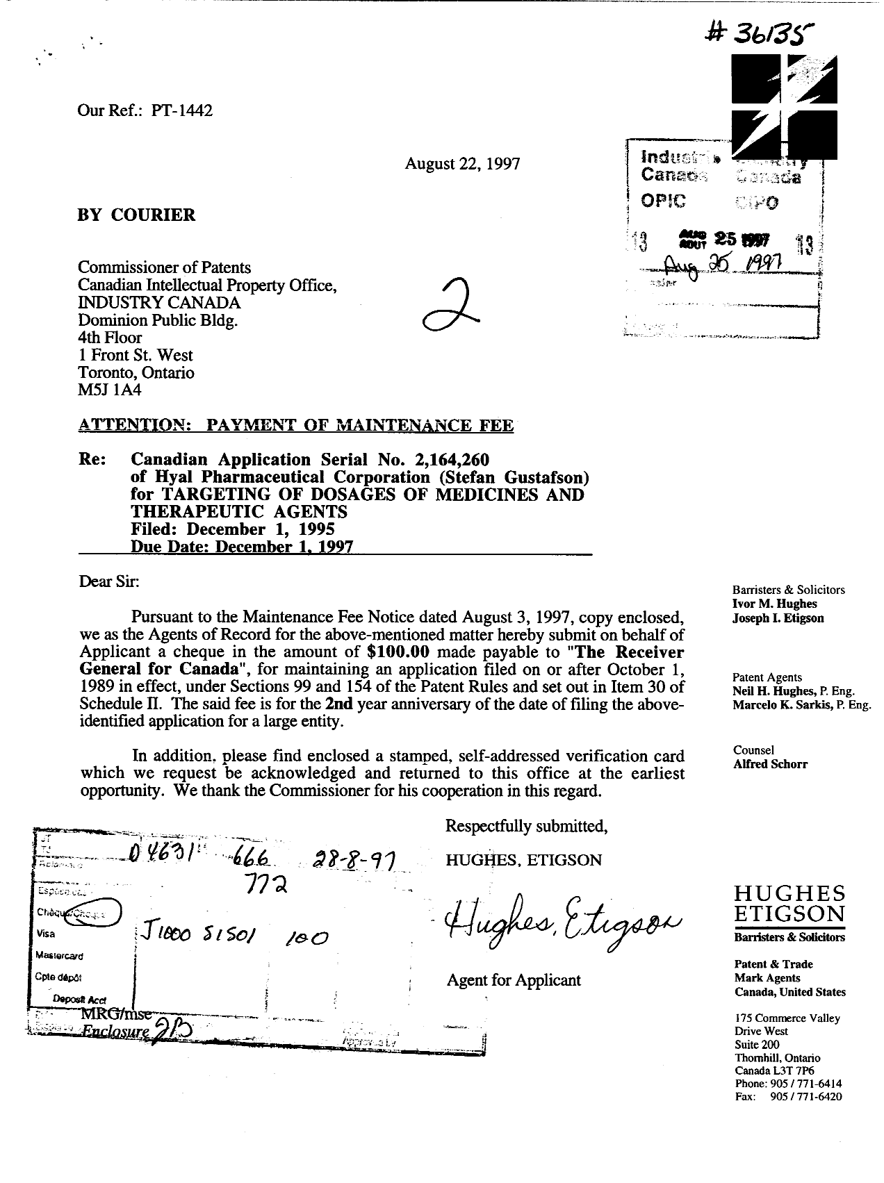 Document de brevet canadien 2164260. Taxes 19970825. Image 1 de 1