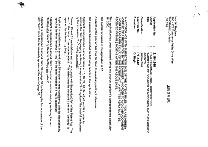 Canadian Patent Document 2164260. Prosecution-Amendment 20000630. Image 1 of 2