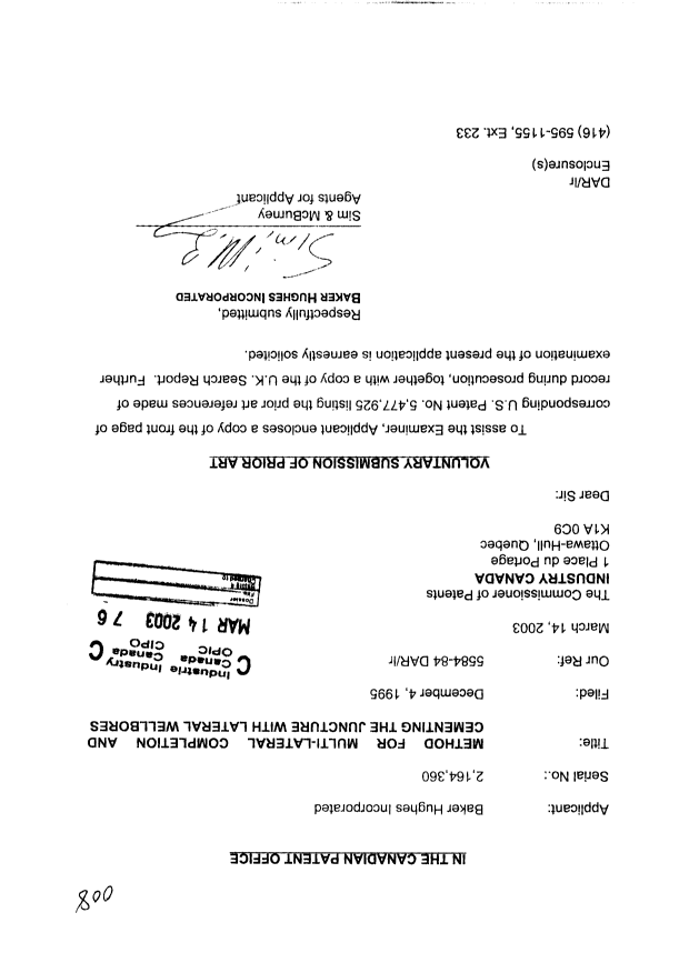Document de brevet canadien 2164360. Poursuite-Amendment 20021214. Image 1 de 1