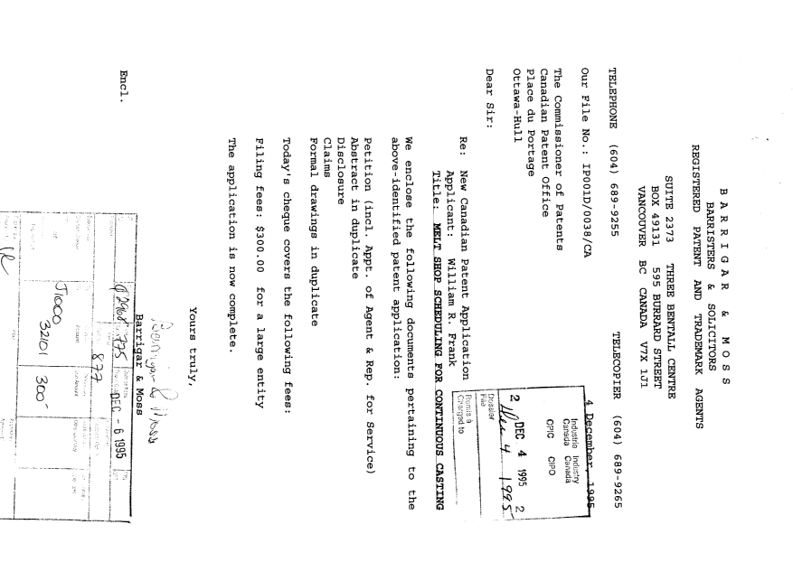 Document de brevet canadien 2164407. Cession 19951204. Image 1 de 11