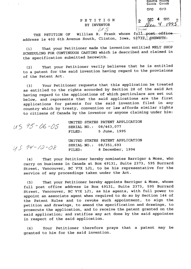 Document de brevet canadien 2164407. Cession 19951204. Image 2 de 11