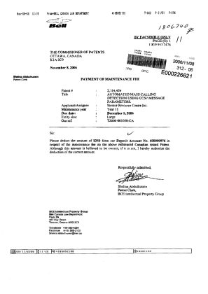 Document de brevet canadien 2164454. Taxes 20061108. Image 1 de 1