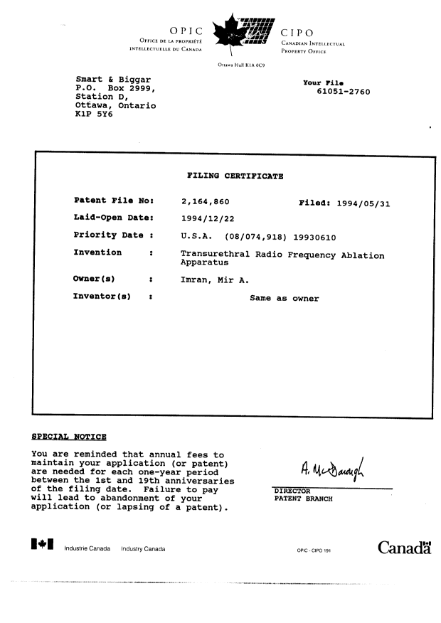 Document de brevet canadien 2164860. Cession 19951208. Image 3 de 4