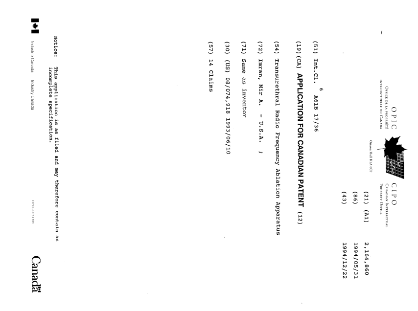 Document de brevet canadien 2164860. Page couverture 19960506. Image 1 de 1
