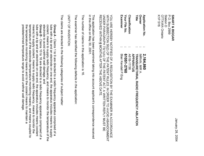 Canadian Patent Document 2164860. Prosecution-Amendment 20040128. Image 1 of 2