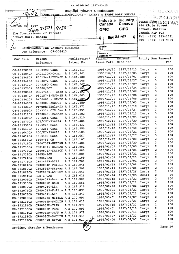 Document de brevet canadien 2166107. Taxes 19970325. Image 1 de 1