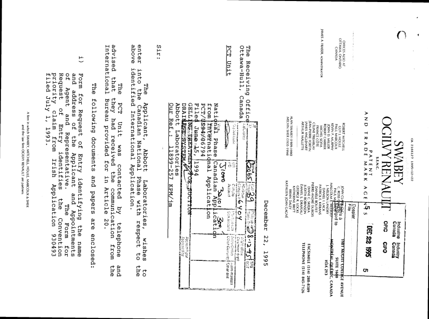Document de brevet canadien 2166127. Demande d'entrée en phase nationale 19951222. Image 1 de 4
