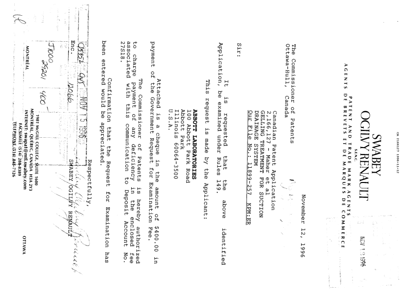 Document de brevet canadien 2166127. Demande d'examen 19961112. Image 1 de 1
