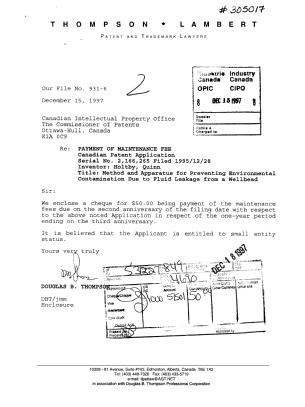 Canadian Patent Document 2166265. Fees 19961215. Image 1 of 1