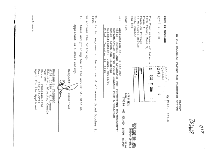 Document de brevet canadien 2166265. Correspondance 19991207. Image 1 de 1