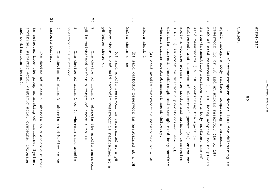 Document de brevet canadien 2166490. Revendications 20031121. Image 1 de 10